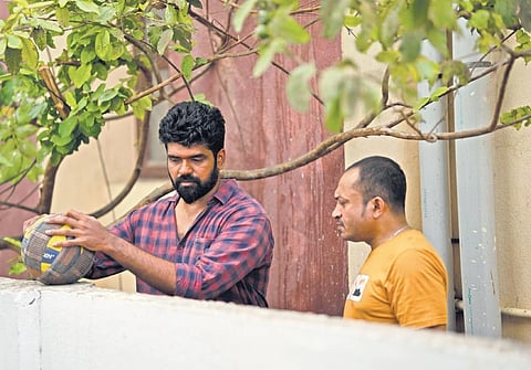 Director Jithu Madhavan (left) on the set