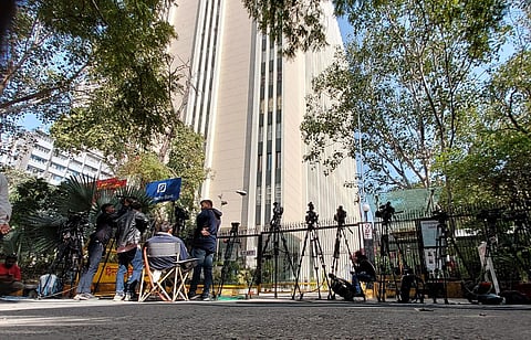 The Income Tax department's 'survey' operation continues for the second day at the BBC offices in New Delhi on Wednesday. (Photo | Shekhar Yadav, EPS)