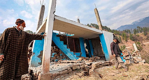: A damaged house following a landslide in Ramban district of Jammu and Kashmir,