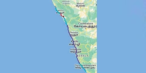 Route map of the West Coast Canal connecting Bekal to Kovalam Source.