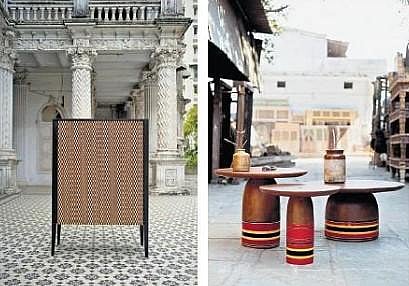 Bar cabinet from the Jadeli collection and tables from the Laakh collection