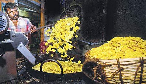In this representational image, banana chips being made at an eatery, Maha Chips, in Thiruvananthapuram. (File Photo | EPS, Vincent Pulickal)