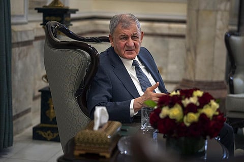 Iraqi President Abdul Latif Rashid is interviewedby The Associated Press in Saddam Hussein's former palace in the old Green Zone in Baghdad, Iraq, Sunday, Feb. 26, 2023. (Photo | AP)