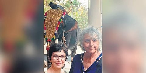 Arlette Carlotti and Rejina at the Kallepully Kumatty enjoying the sight of caparisoned elephants