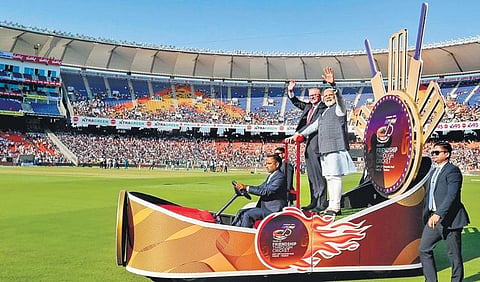 PM Narendra Modi and his Australian counterpart Anthony Albanese at Motera on Thursday | AP