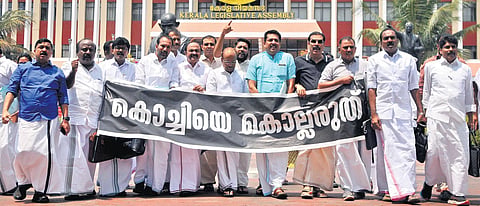 Opposition MLAs boycott Tuesday’s assembly session after the speaker rejected permission to move an adjournment motion on the attack against UDF councillors in Kochi corporation | B P Deepu