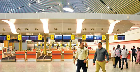 Chennai airport director Dr Sharad Kumar inspects the new integrated terminal at the Chennai airport on Wednesday | Ashwin Prasath