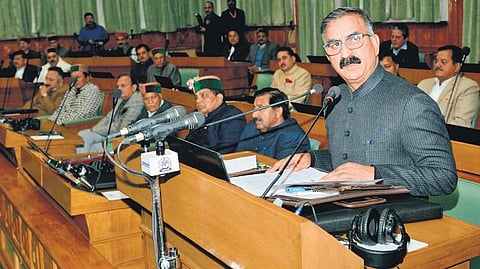 Himachal Pradesh Chief Minister Sukhvinder Singh Sukhu presenting the Budget 2023-24 on Friday.