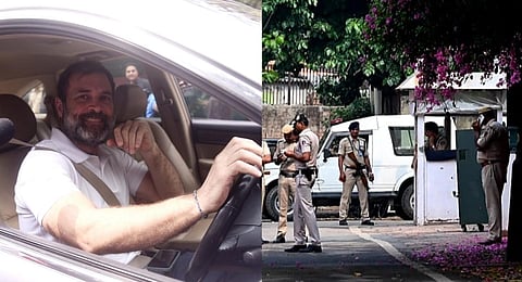 Congress leader Rahul Gandhi leaves his residence after a team of Delhi police met him on March 19, 2023. (Photo | Parveen Negi, EPS)