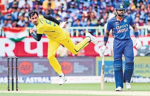 Mitchell Starc claimed a fifer, his ninth in 109 ODIs, to bowl out India cheaply in the second match on Sunday. (Photo | AP)