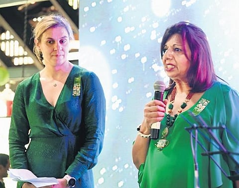 (Clockwise from right) Elaine Kennedy with Kiran Mazumdar-Shaw; a glimpse of St Patrick’s Day celebrations | Nagaraja Gadekal