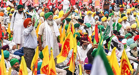 Representative image of farmers under the banner of Samyukt Kisan Morcha (SKM).