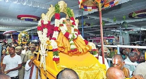 Edurukolu being performed at Bhadradri temple on Wednesday | Express