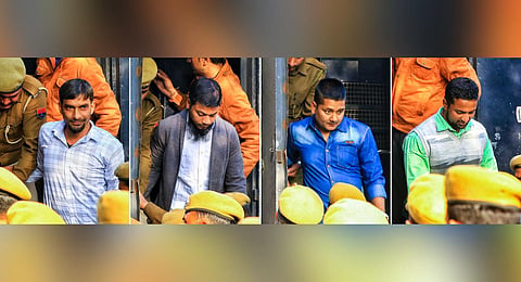 In this combo photo of file pictures dated Friday, Dec. 20, 2019, accused in the 2008 Jaipur serial bomb blast arrive at a court, in Jaipur. (Photo | PTI)