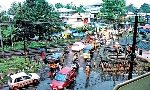 An overview of the Vaduthala railway cross which is set to be history with the RBDC marking the area to build a new ROB | K Shijith