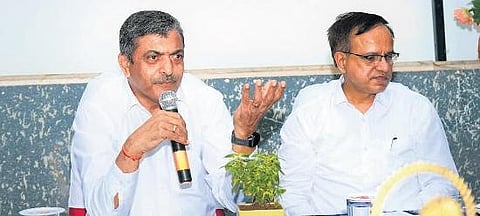  NTPC Ramagundam and Telangana Project Executive Director Sunil Kumar speaks to the media on Friday 