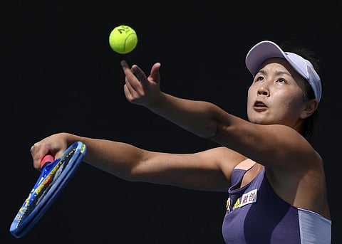 China's Peng Shuai serves to Japan's Nao Hibino during their first round singles match at the Australian Open tennis championship in Melbourne, Australia on Jan. 21, 2020. (Photo | AP)