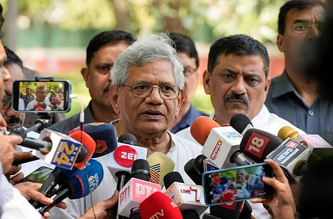 CPI(M) General Secretary Sitaram Yechury addresses the media. (Photo | PTI)