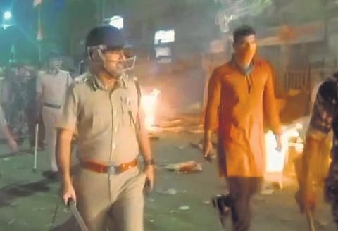 Several vehicles were torched during the clash in Howrah on Friday | express