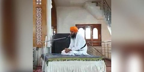 'Waris Punjab De' chief Amritpal Singh at a Gurudwara in Moga district. Punjab Police arrested Singh from Moga on Sunday morning, April 23, 2023. (Photo | PTI)