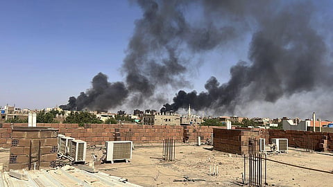 Smoke fills the sky in Khartoum, Sudan, near Doha International Hospital on Friday, April 21, 2023. (Photo | AP)