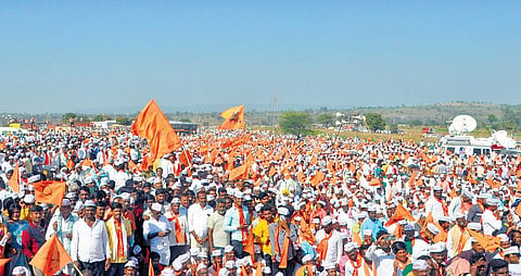 Thousands of Panchamali Lingayats stage a protest seeking 2A reservation in Belagavi. (Photo | Express)