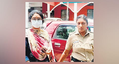 Sessy Xavier coming out of the Alappuzha Chief Judicial Magistrate Court on Tuesday
