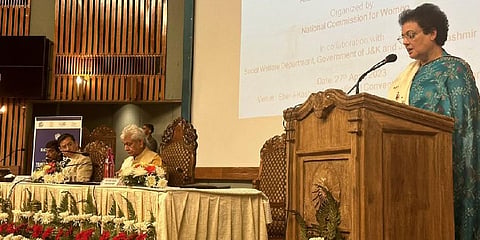 Chairperson Rekha Sharma addresses at the National Seminar on Anti Human Trafficking Awareness organized by NCW India in collaboration with Social Welfare Department, Govt of J&K and J&K Police