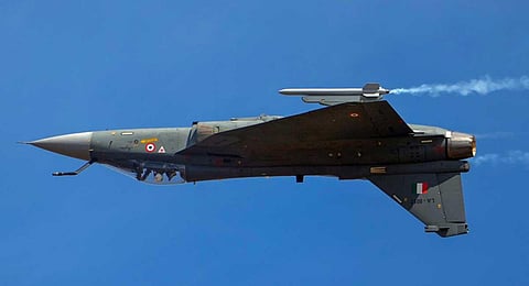 Tejas aircraft on a sortie at Yelahanka air base in Bengaluru (File photo | PTI)