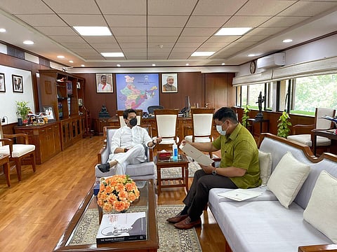 (From right) Jyotiraditya Scindia and Conrad K Sangma. ( Photo | PTI )