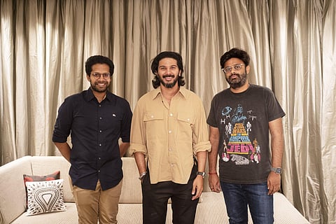 Director Venky Atluri, actor Dulquer Salmaan, and producer Naga Vamsi (Photo | Sithara Entertainments Twitter)