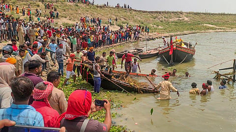 Rescue operations were launched with the help of locals and local boatmen also helped in rescuing the passengers. (photo | EPS)