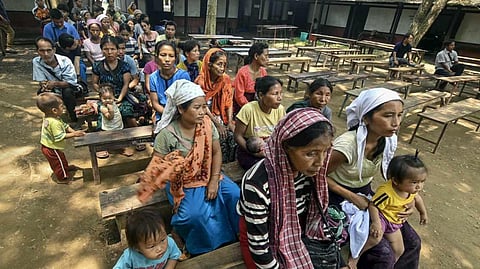 People of violence-hit areas of Manipur at a relief camp setup by the Assam Government, in Cachar district of Assam.