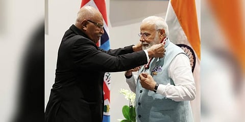 PM Narendra Modi has been conferred the highest honour of Fiji, the Companion of the Order of Fiji. (Photo |Twitter)