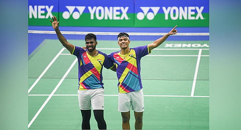 India's Satwiksairaj Rankireddy(L) and Chirag Shetty advanced to the second round of the Badminton men's doubles competition at the All England Championships.