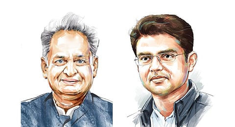 An illustrative collage of Rajasthan Chief Minister Ashok Gehlot (L) and his former Deputy Sachin Pilot. (Express Illustrations)