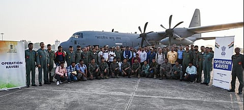 An Indian Air Force C130 J flight carrying Indian stranded in Sudan has landed in India. (Photo | Twitter)