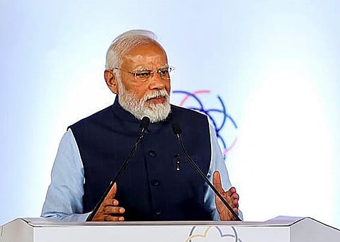 Prime Minister Narendra Modi speaks at the inauguration of the first-ever National Training Conclave at the Pragati Maidan in New Delhi, Sunday, June 11, 2023. (Photo | PTI)