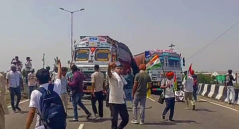 Farmers at the protest site. (Photo | PTI)