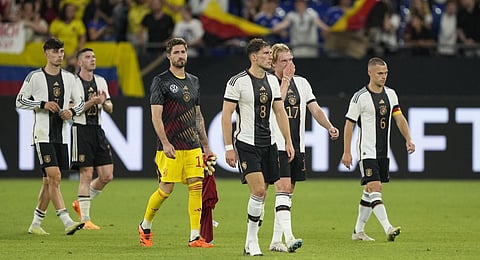 German players walk off the field at the end of the international friendly match against Columbia. (Photo | AP)
