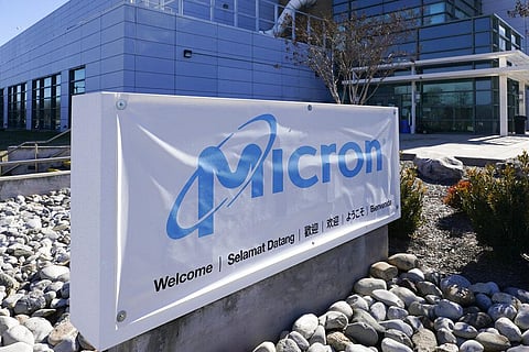 A sign marks the entrance of the Micron Technology automotive chip manufacturing plant.(Photo | AP)