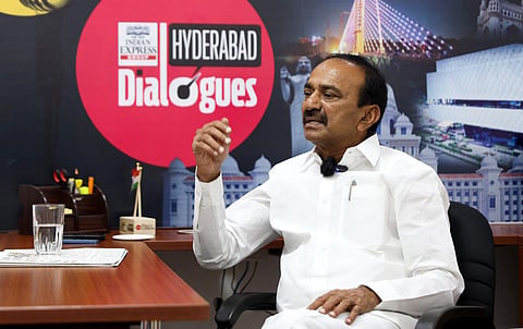 BJP MLA Eatala Rajender interacts with TNIE team during his visit to The New Indian Express office in Hyderabad | Sri Loganathan Velmurugan