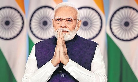 PM Narendra Modi virtually addresses the G20 tourism ministers’ meet in Goa. ( Photo | PTI)