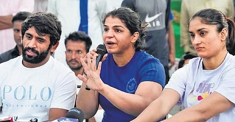 (From L to R) Wrestlers Bajrang Punia, Sakshi Malik and Vinesh Phogat. (Photo | Express)