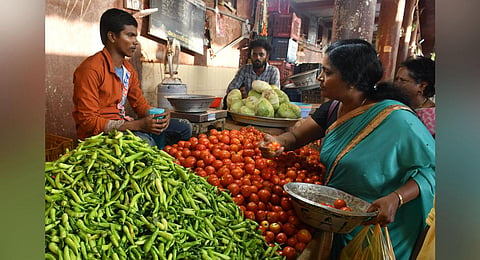 Prices of tomato and green chilli crossed rupees 100 in several parts of Andhra Pradesh. (Photo | Prasant Madugula, EPS)
