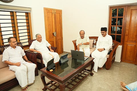 IUML national leaders from Malappuram joining the national committee meeting of the party online on Wednesday.
