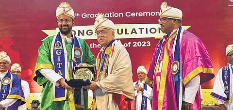 Renowned folk poet Goreti Venkanna receives an honourary Doctor of Literature (D.Lit) degree during the event on Sunday