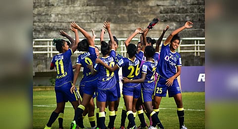 Kerala Blasters women's team in the Kerala Women's League (Photo | Kerala Blasters Women Twitter)