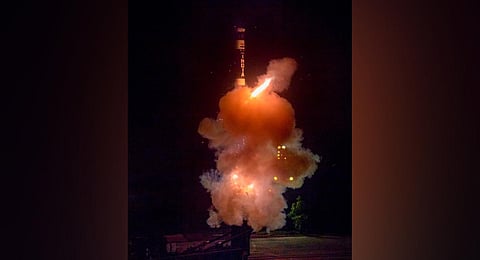 New generation ballistic missile 'Agni Prime' being test-fired by Defence Research and Development Organisation from Dr APJ Abdul Kalam Island off the coast of Odisha (PTI)