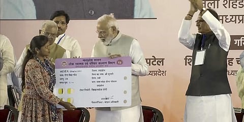 Prime Minister Narendra Modi during the launch of Sickle Cell Anaemia Elimination Mission, in Shahdol district on July 1, 2023. (Photo | PTI)
